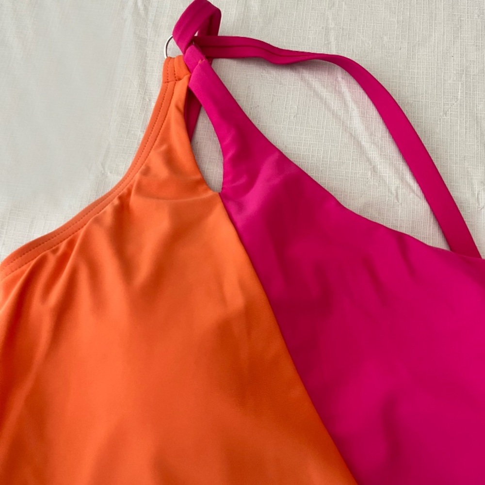 Lands End Orange & Magenta Pink One Shoulder Swimsuit - Picture 5 of 7